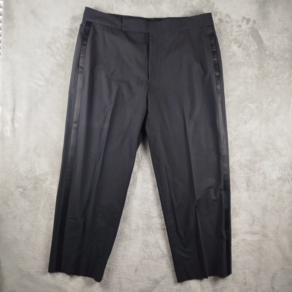 Armani Collezioni Black Flat Front Formal Tuxedo Trousers Pants Mens 40x29
